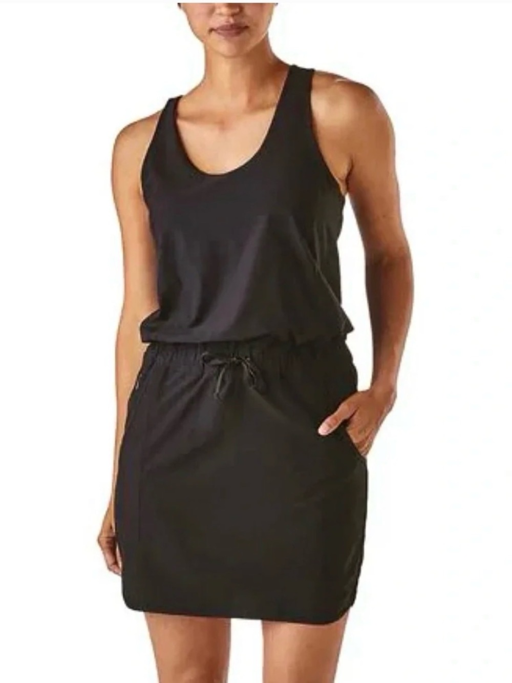 Patagonia Black Sleeveless Drawstring Waist Dress L